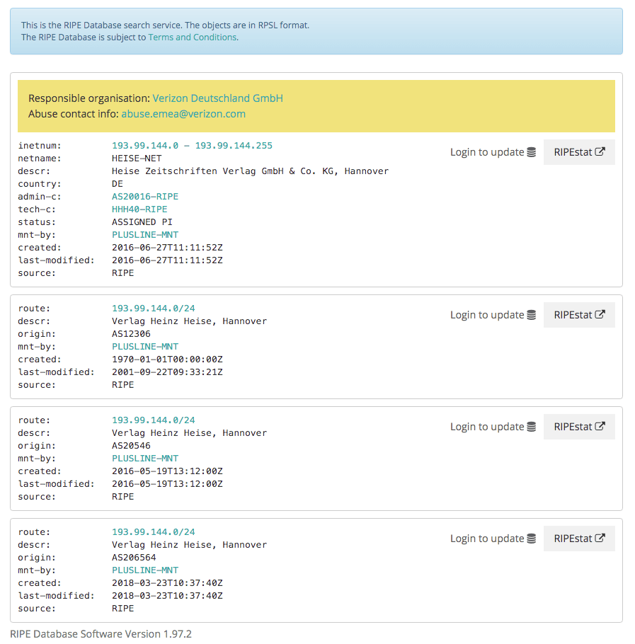 Ausgabe Ripe Datenbank