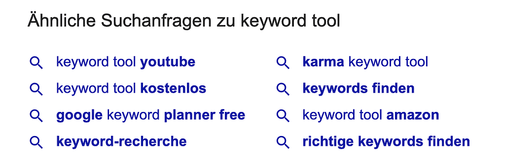 Ähnliche Suchanfragen in Google