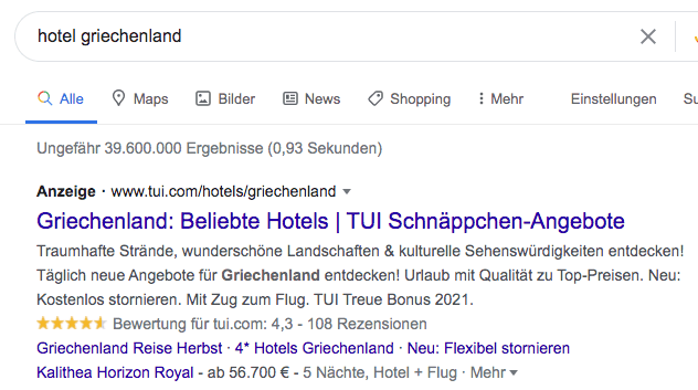 Optimierte Google ADs Anzeige