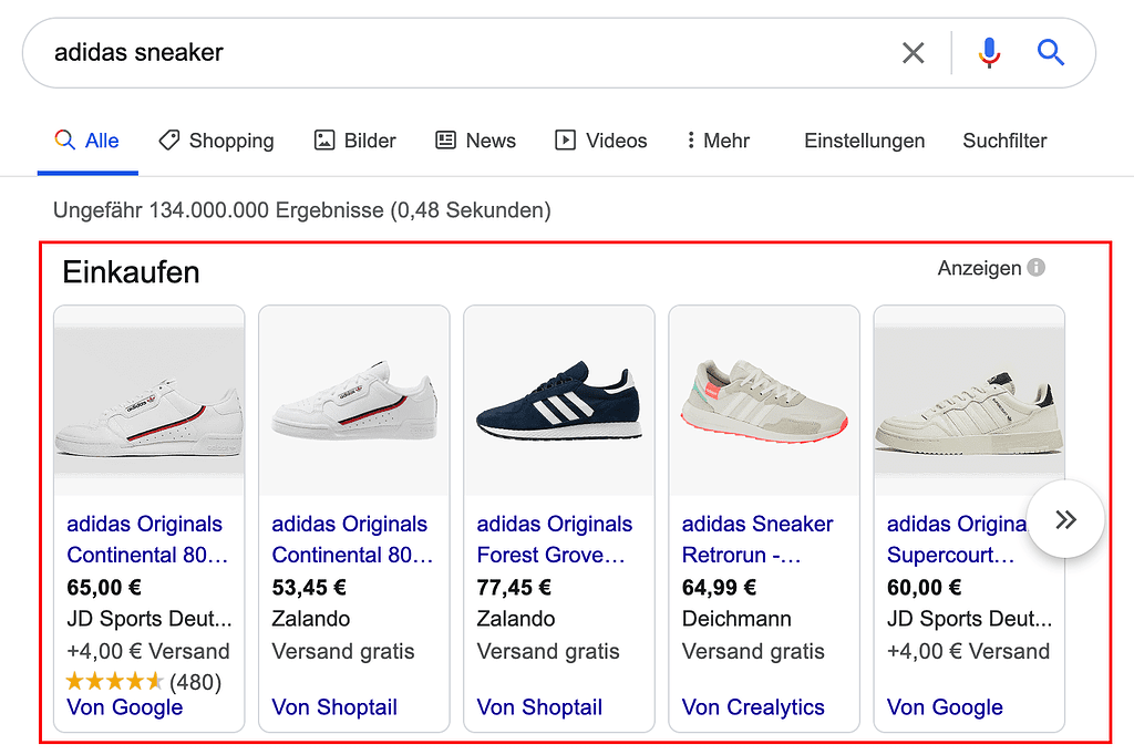 Google Shopping Ergebnis