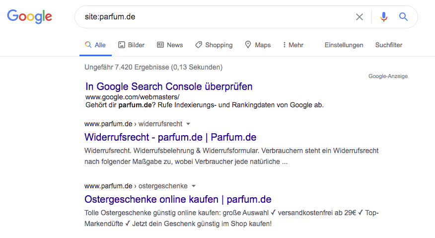 Google Ergebnis Site Abfrage