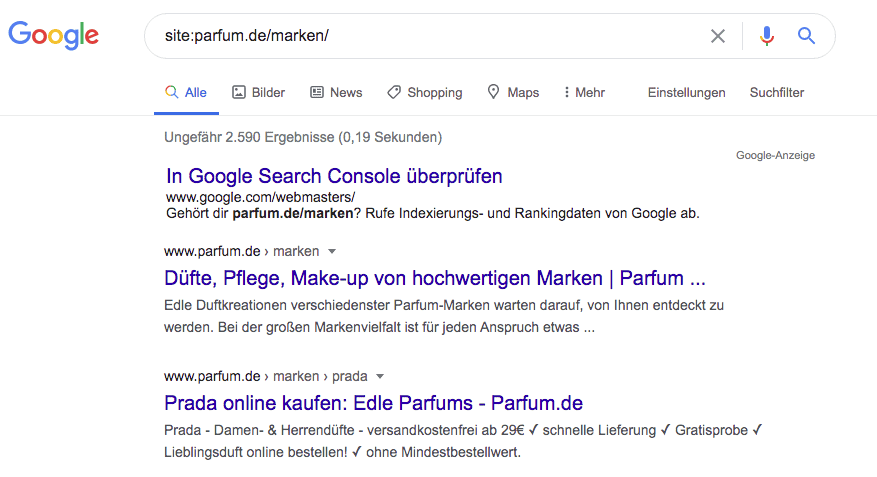 Ergebnis Site Abfrage für ein Verzeichnis