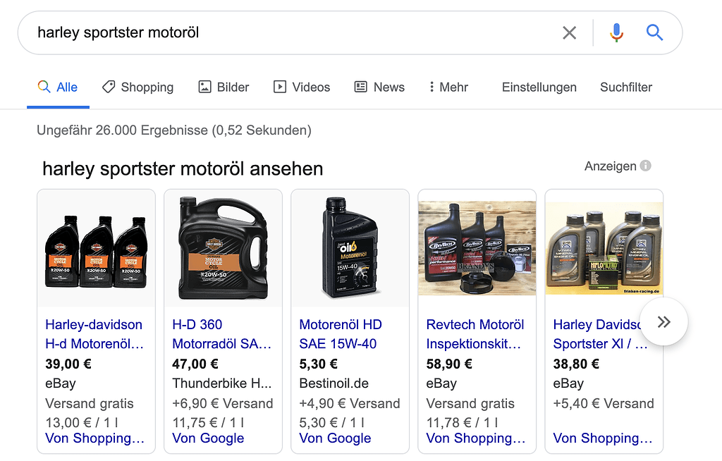 Ergebnis transaktionaler Suchanfrage