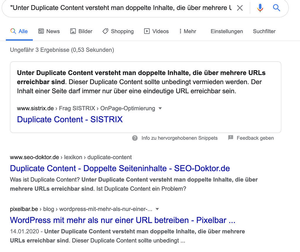 Google Suche mit Anführungszeichen